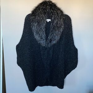 LOFT Oversized Wool Blend Batwing Sweater with Removable Fur Collar
